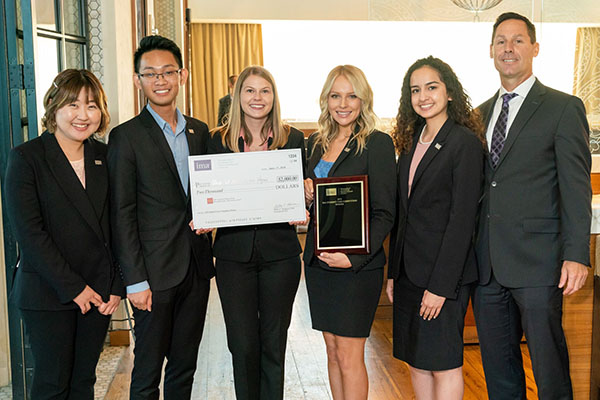 Winners of the Student Case Competition from the University of Nevada, Las Vegas: [from l. to r.] Esther Lee; Simon Zhu; Ashley Brinkmeyer; Savannah Schmidt; Jesika Hererra; and Faculty Advisor Daniel Siciliano.