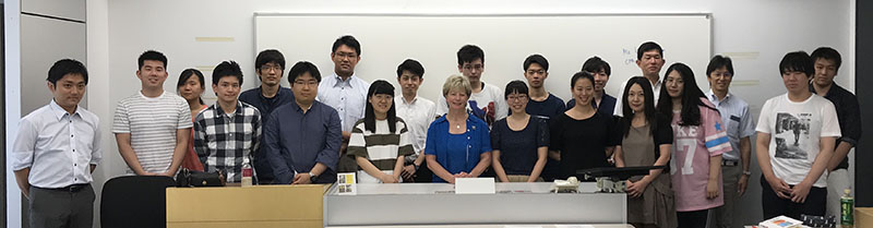 Kim Wallin with students at Waseda University?s CMA review course.