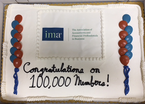 Staff at IMA?s global headquarters in Montvale celebrated the 100,000-member milestone ? with cake!
