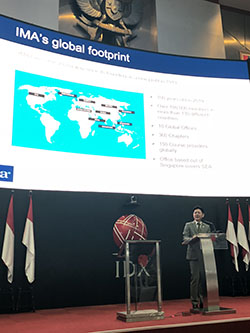 Josh Heniro speaks at the International Management Accounting Conference 2019 at the Indonesia Stock Exchange.