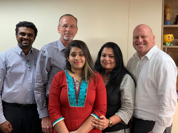 Paul Juras along with members of the IMA India team (from l. to r.): Fenil Vadakken; Juras; Jyothsna (Jo) Rego, Operations and Member Relations Specialist; Lata Murli; and Jim Piechowski.