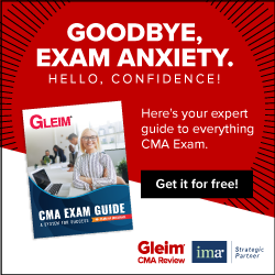 An advertisement for the Gleim CMA Exam guide.