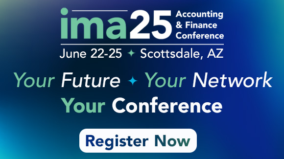 IMA 25th anniversary desktop banner encouraging users to register for CMA exam prep with festive visuals and a 'Register Now' button.