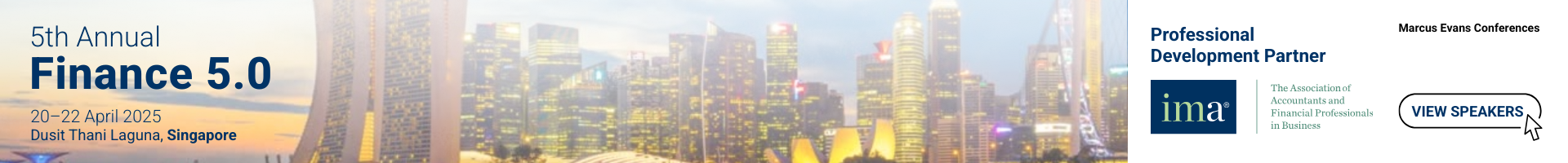 Singapore skyline backdrop for Finance 5.0 conference event banner with dates and location details
