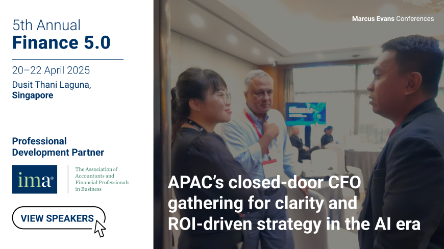 Finance 5.0 conference in Singapore with executives networking and discussing AI-driven financial strategy