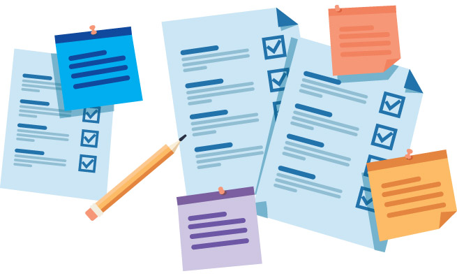 Abstract draw of a pencil and exam sheets