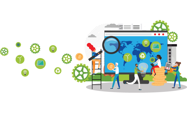 Abstract draw with people working