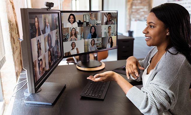  woman in a remote meeting
