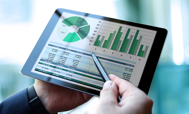 person showing charts on a tablet