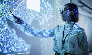 woman pointing at board